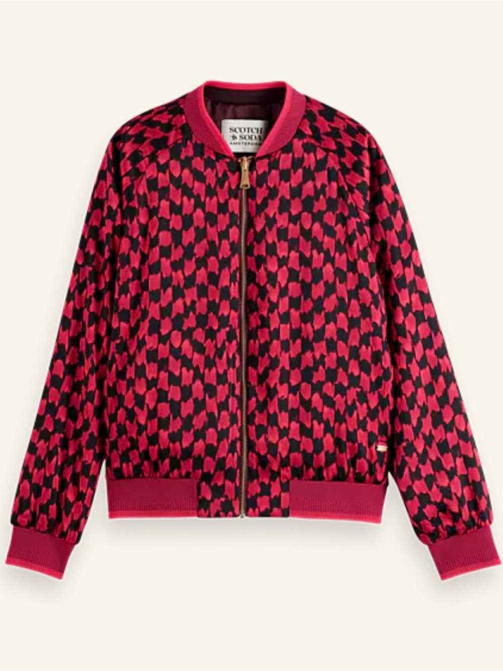 Scotch & Soda woman’s red and Black Patterned Bomber Jacket size medium